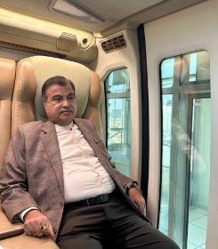 Nitin Gadkari Tests Flying Bus in UAE Soon to be Available in India Nitin Gadkari Tests Flying Bus in UAE Soon to be Available in India