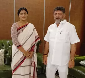 Andhra Pradesh Congress chief Y. S. Sharmila Reddy meets Ktaka Deputy CM Shivakumar in Bengaluru