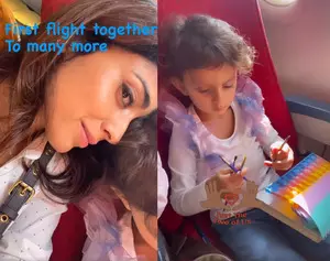 Shriya Saran takes her first flight with daughter Radha: To many more Shriya Saran takes her first flight with daughter Radha: To many more