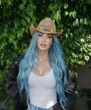 Megan Fox flaunts blue bob at Celsius Cosmic Desert party on Coachella weekend