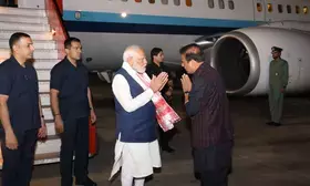 PM Modi lands in Guwahati to kickstart poll campaign