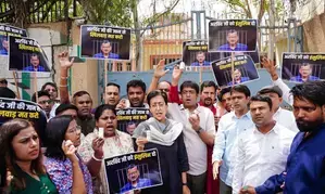 Atishi, AAP workers carrying insulin gather outside Tihar Jail