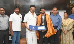 Stalin felicitates Gukesh, hands over cheque for Rs 75 lakh