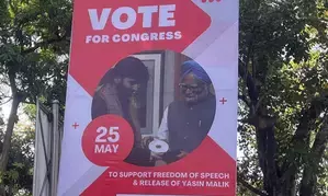 Poster featuring Yasin Malik, ex-PM Manmohan Singh & seeking votes for Cong removed by Delhi Police