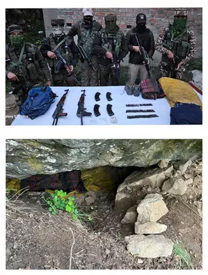 Security forces bust forest hideout, recover arms in J&Ks Bandipora Security forces bust forest hideout, recover arms in J&Ks Bandipora