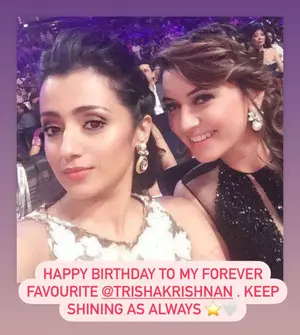 Hansika wishes forever favourite Trisha Krishnan on 41st bday: Keep shining