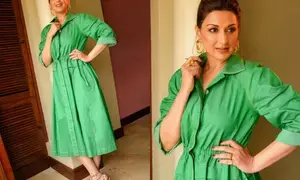 Sonali Bendre exudes cool chic vibe with all-green look, edgy heels, top-notch bun