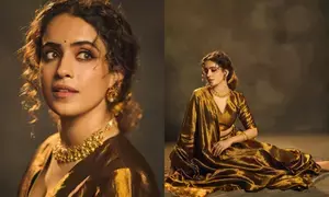 Sanya Malhotra exudes elegance in golden lehenga, ethnic jewellery, &  winged eyeliner