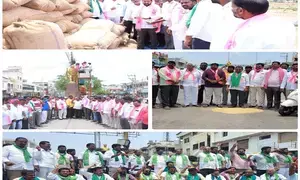 BRS stages protests across Telangana seeking bonus for farmers for paddy