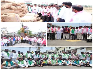 BRS stages protests across Telangana seeking bonus for farmers for paddy