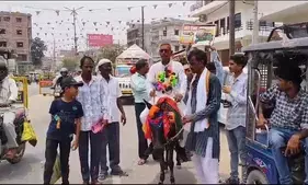 Independent candidate takes donkey ride to campaign in Bihars Gopalganj