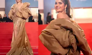 Tarak Mehta star Deepti Sadhwani shines in thigh-high slit gold sequin gown at Cannes