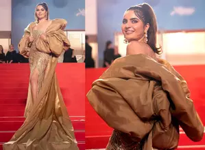 Tarak Mehta star Deepti Sadhwani shines in thigh-high slit gold sequin gown at Cannes