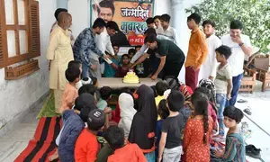 Underprivileged kids of Nawazs hometown Budhana celebrate his 50th birthday