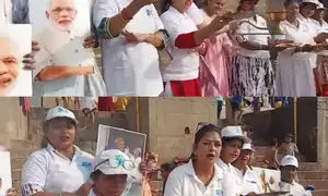 Varanasi women perform Ganga aarti for PM Modis victory in LS polls