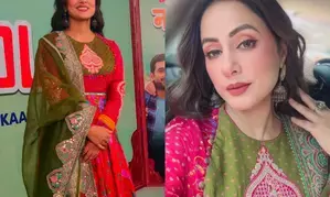 Hina Khan pairs Anarkali suit with blushed cheeks, winged eyeliner & oxidised jhumkas