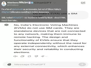 EVM row: Silicon Valleys bigtech billionaires should not meddle in Indias democracy, says Milind Deora