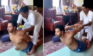 The best stretch: Varun Dhawan treats stiff shoulders, chest muscles with yoga