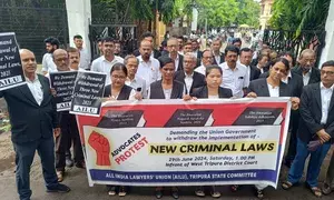 Left-backed lawyers body stages protest against 3 new criminal laws in Tripura