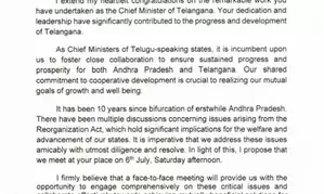 Chandrababu Naidu proposes meeting with Revanth Reddy to discuss post-bifurcation issues