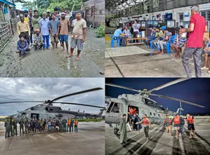 IAF rescues 13 fishermen stranded on Brahmaputra island in Assam IAF rescues 13 fishermen stranded on Brahmaputra island in Assam