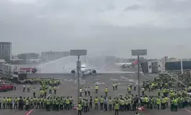 Team accorded water salute after plane lands, Mumbai buzzing with chants of ‘India ka Raja Rohit Sharma’ as champions return (Ld)