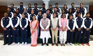 Prime Minister Modi interacts with Indias Olympics-bound contingent before departure for Paris