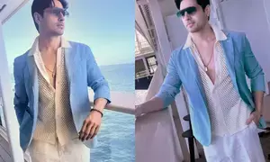 Sidharth Malhotra sets summer fashion goals: Pastel blue blazer, beige mesh shirt, trousers