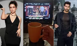 Sanya Malhotra, Varun Dhawan bond over cup of tea on set of Sunny Sanskari Ki Tulsi Kumari