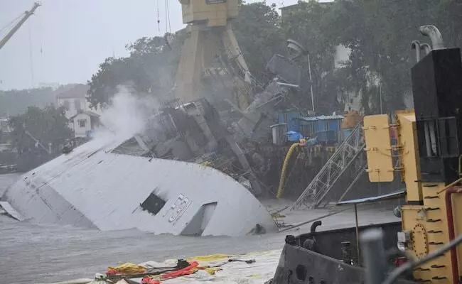 Breaking News : Indian Naval Ship Brahmaputra Capsizes After Fire, One Sailor Missing Breaking News : Indian Naval Ship Brahmaputra Capsizes After Fire, One Sailor Missing
