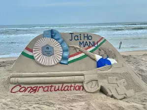 Odisha: Noted sand artist congratulates shooter Manu Bhaker with sand sculpture