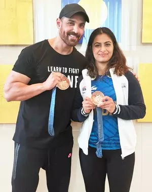 John Abraham meets double bronze medallist Manu Bhaker: She has made India proud John Abraham meets double bronze medallist Manu Bhaker: She has made India proud