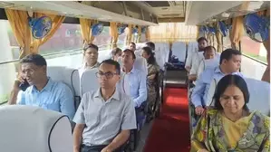 Officials inspect Jaipurs potholed roads by riding a luxury bus!