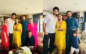 Sara Ali Khan ties Rakhi to Ibrahim, Jeh; poses with Saif, Kareena Sara Ali Khan ties Rakhi to Ibrahim, Jeh; poses with Saif, Kareena
