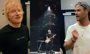 Chris Hemsworth surprises audience by playing drums at Ed Sheeran’s Romania concert