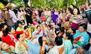 BJP Mahila Morcha stages protest over rise in crime in Punjab