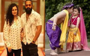 Rishab Shetty, wife Pragathi share pictures of kids from Janmashtami celebrations Rishab Shetty, wife Pragathi share pictures of kids from Janmashtami celebrations