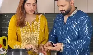 Rahul Vaidya, Disha Parmar make Bappas favourite sweet