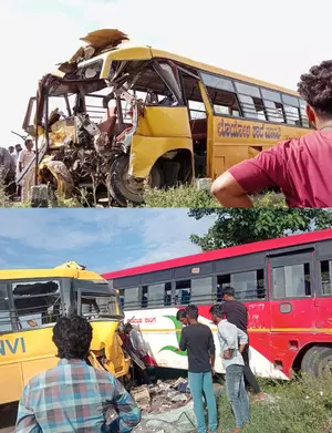 Two killed in school van-KSRTC bus collision in Karnataka Two killed in school van-KSRTC bus collision in Karnataka