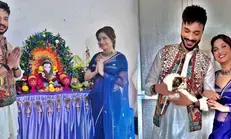 Ankita Lokhande, Vicky Jain pose with Mau as they bring Bappa  home on Ganesh Chaturthi