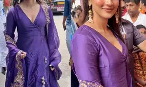 Pooja Hegde seeks blessings at GSB Ganpati with her family