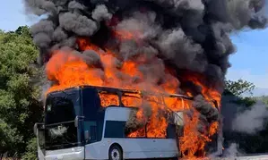 Highway bus catches fire in Japans Hokkaido