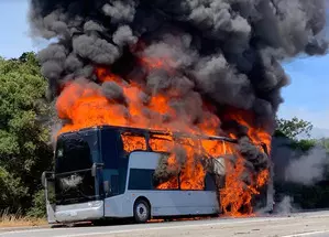 Highway bus catches fire in Japans Hokkaido Highway bus catches fire in Japans Hokkaido