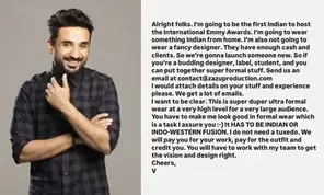 Vir Das wants Indian wear for International Emmys, calls for budding designers
