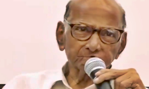 Sharad Pawar frowns at ruling leaders photos on Ladki Bahin scheme posters