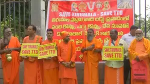 Hindu religious leaders stage protest at TTD over laddu row Hindu religious leaders stage protest at TTD over laddu row