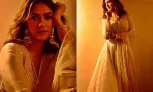 Mrunal Thakur showcases her golden look in dim lighting