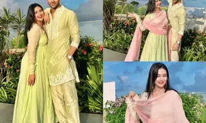 Divyanka Tripathi, Vivek Dahiya shine in pastel outfits amidst a rainbow