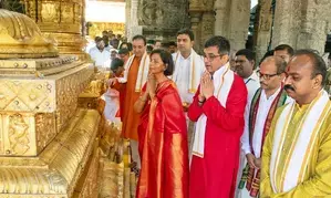 CJI Chandrachud offers prayers at Tirumala temple