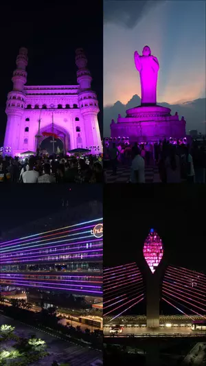 Hyderabads iconic buildings illuminated in pink